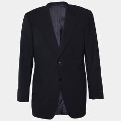Pre Owned Armani Collezioni Navy Blue Patterned Wool Blazer XL