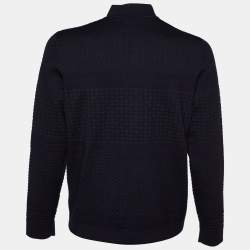 Pre Owned Armani Collezioni Navy Blue textured Wool Knit Jacket XL