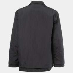 Pre Owned Armani Collezioni Black Textured Cotton Zip Front Jacket L