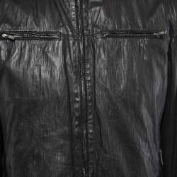 Pre Owned Armani Collezioni Black Leather Zip Front Jacket XL