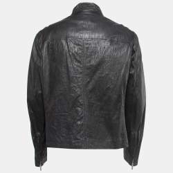 Pre Owned Armani Collezioni Black Leather Zip Front Jacket XL
