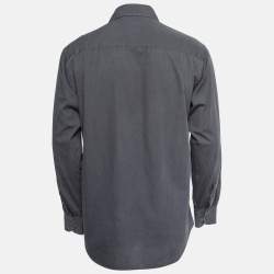 Pre Owned Armani Collezioni Grey Cotton Button Front Full Sleeve Shirt L