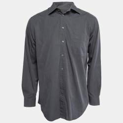 Pre Owned Armani Collezioni Grey Cotton Button Front Full Sleeve Shirt L