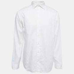 Pre Owned Armani Collezioni White Patterned Cotton Full Sleeve Shirt L