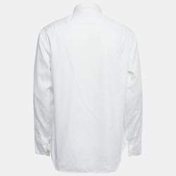 Pre Owned Armani Collezioni White Patterned Cotton Full Sleeve Shirt L