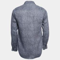 Pre Owned Armani Collezioni Grey Striped Cotton Button Front Full Sleeve Shirt S