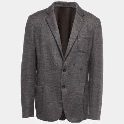 Pre Owned Armani Collezioni Grey Patterned Wool Single Breasted Jacket 4XL