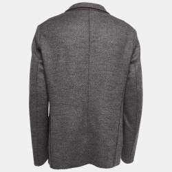 Pre Owned Armani Collezioni Grey Patterned Wool Single Breasted Jacket 4XL