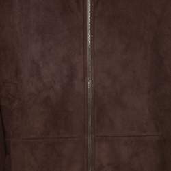 Pre Owned Armani Collezioni Vintage Brown Faux Suede Zip Front Jacket XXL