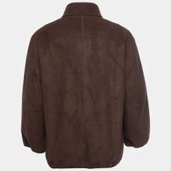Pre Owned Armani Collezioni Vintage Brown Faux Suede Zip Front Jacket XXL