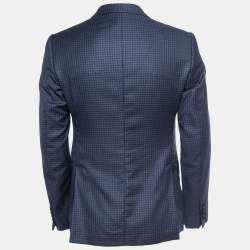 Pre Owned Armani Collezioni Navy Blue Checked Wool Single Breasted Blazer M