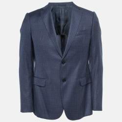 Pre Owned Armani Collezioni Navy Blue Checked Wool Single Breasted Blazer M