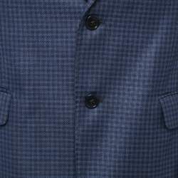 Pre Owned Armani Collezioni Navy Blue Checked Wool Single Breasted Blazer M