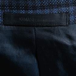 Pre Owned Armani Collezioni Navy Blue Checked Wool Single Breasted Blazer M