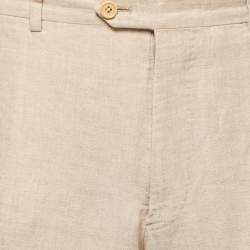 Pre Owned Armani Collezioni Beige Linen Straight Leg Trousers 2XL