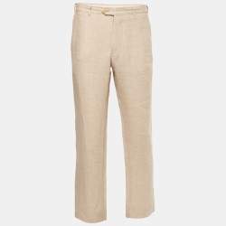 Pre Owned Armani Collezioni Beige Linen Straight Leg Trousers 2XL