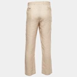 Pre Owned Armani Collezioni Beige Linen Straight Leg Trousers 2XL
