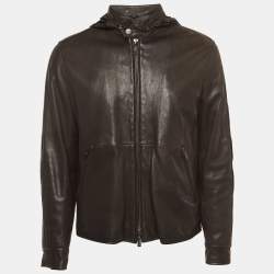 Armani Collezioni Brown Lambskin Leather Zip-Up Jacket S Armani