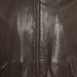 Pre Owned Armani Collezioni Brown Lambskin Leather Zip-Up Jacket S