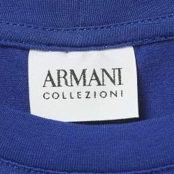 Pre Owned Armani Collezioni Blue Logo Print Cotton Short Sleeve T-Shirt XL