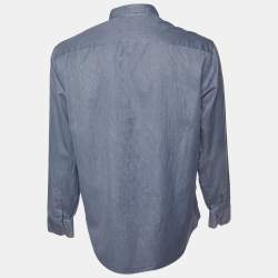 Pre Owned Armani Collezioni Blue Striped Cotton Long Sleeve Shirt XL