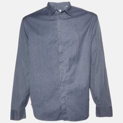 Pre Owned Armani Collezioni Blue Striped Cotton Long Sleeve Shirt XL