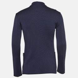 Pre Owned Armani Collezioni Navy Blue Patterned Wool Blend Buttoned Jacket L