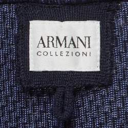Pre Owned Armani Collezioni Navy Blue Patterned Wool Blend Buttoned Jacket L