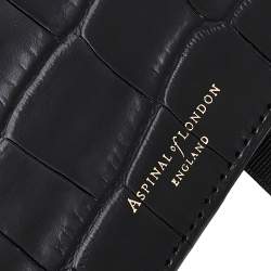 Aspinal Black Croc Embossed Leather Passport Cover 