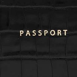 Aspinal Black Croc Embossed Leather Passport Cover 