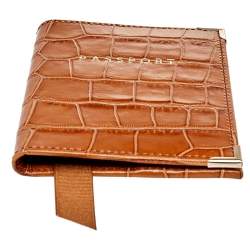 Aspinal Of London Tan Croc Embossed Leather Passport Cover 