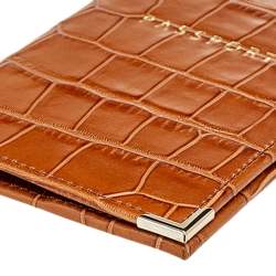 Aspinal Of London Tan Croc Embossed Leather Passport Cover 