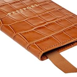 Aspinal Of London Tan Croc Embossed Leather Passport Cover 