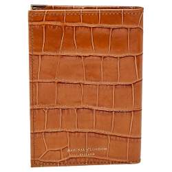 Aspinal Of London Tan Croc Embossed Leather Passport Cover 
