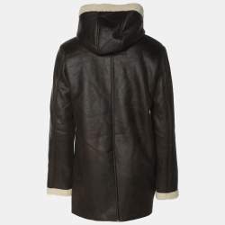 مملوكة مسبقًا \جاكيت أتبيكو جلد صناعي بني مع قبعة مقاس وسط (ميديم)