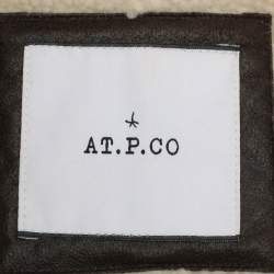 مملوكة مسبقًا \جاكيت أتبيكو جلد صناعي بني مع قبعة مقاس وسط (ميديم)