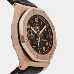 مملوكة مسبقًا Audemars Piguet Brown 18k Rose Gold Crocodile Royal Oak Offshore 26158OR.OO.A801CR.01 Men's Wristwatch 48 mm
