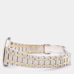 Audemars Piguet Customised Silver Diamond 18k Yellow Gold Stainless Steel Royal Oak 164 Automatic Men's Wristwatch 38 mm