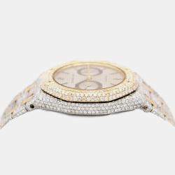 Audemars Piguet Customised Silver Diamond 18k Yellow Gold Stainless Steel Royal Oak 164 Automatic Men's Wristwatch 38 mm