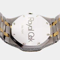 Audemars Piguet Customised Silver Diamond 18k Yellow Gold Stainless Steel Royal Oak 164 Automatic Men's Wristwatch 38 mm