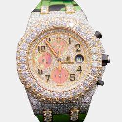 Audemars Piguet Customised Gold Diamond Stainless Steel Royal Oak Offshore 4027 Automatic Men's Wristwatch 40 mm