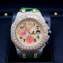 Audemars Piguet Customised Gold Diamond Stainless Steel Royal Oak Offshore 4027 Automatic Men's Wristwatch 40 mm