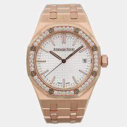 Audemars Piguet Silver 18k Rose Gold Royal Oak 15551OR.ZZ.1356OR.01 Automatic Men's Wristwatch 37 mm