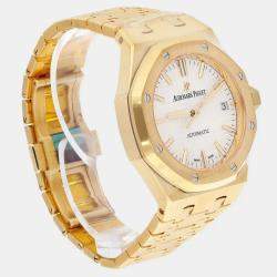 Pre Owned Audemars Piguet Royal Oak 15450BA.OO.1256BA.01 Automatic White 18k Yellow Gold Men's Wristwatch 37 mm