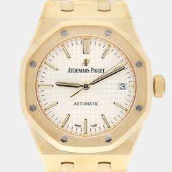Pre Owned Audemars Piguet Royal Oak 15450BA.OO.1256BA.01 Automatic White 18k Yellow Gold Men's Wristwatch 37 mm