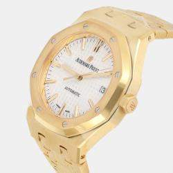 Pre Owned Audemars Piguet Royal Oak 15450BA.OO.1256BA.01 Automatic White 18k Yellow Gold Men's Wristwatch 37 mm