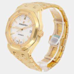 Pre Owned Audemars Piguet Royal Oak 15450BA.OO.1256BA.01 Automatic White 18k Yellow Gold Men's Wristwatch 37 mm