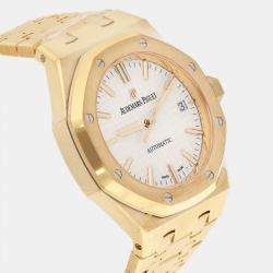 Pre Owned Audemars Piguet Royal Oak 15450BA.OO.1256BA.01 Automatic White 18k Yellow Gold Men's Wristwatch 37 mm