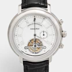 Pre Owned Audemars Piguet Silver Dial 18K White Gold Crocodile Leather Jules Audemars Tourbillon Chronograph 25909BA.00.D002CR.03 Men's Wristwatch 43 mm