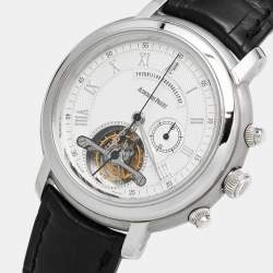 Pre Owned Audemars Piguet Silver Dial 18K White Gold Crocodile Leather Jules Audemars Tourbillon Chronograph 25909BA.00.D002CR.03 Men's Wristwatch 43 mm